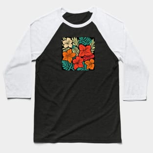 Hawaiian Floral Block Print Baseball T-Shirt